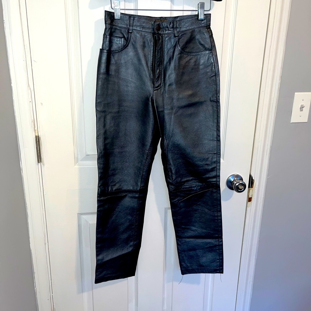 Pewter metallic leather pants